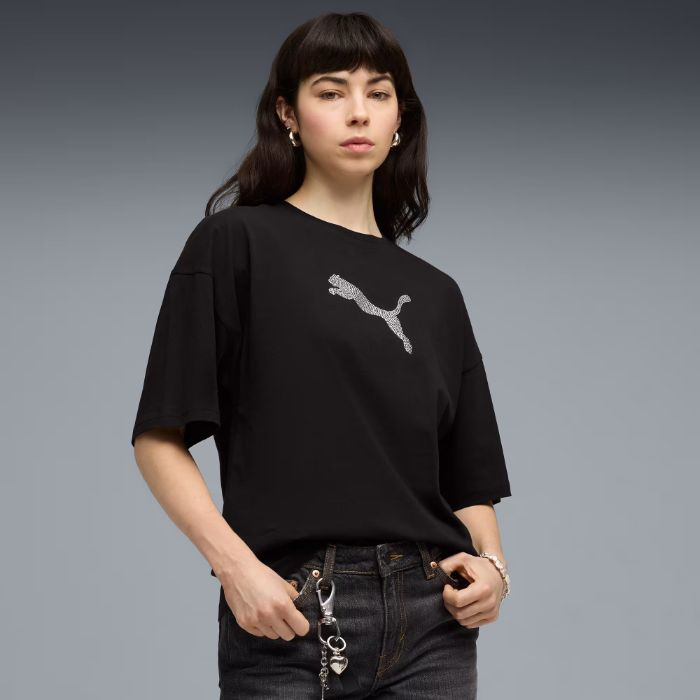 PUMA ESS GRAPHICS LEO LUXE Bedazzled Oversized Tee